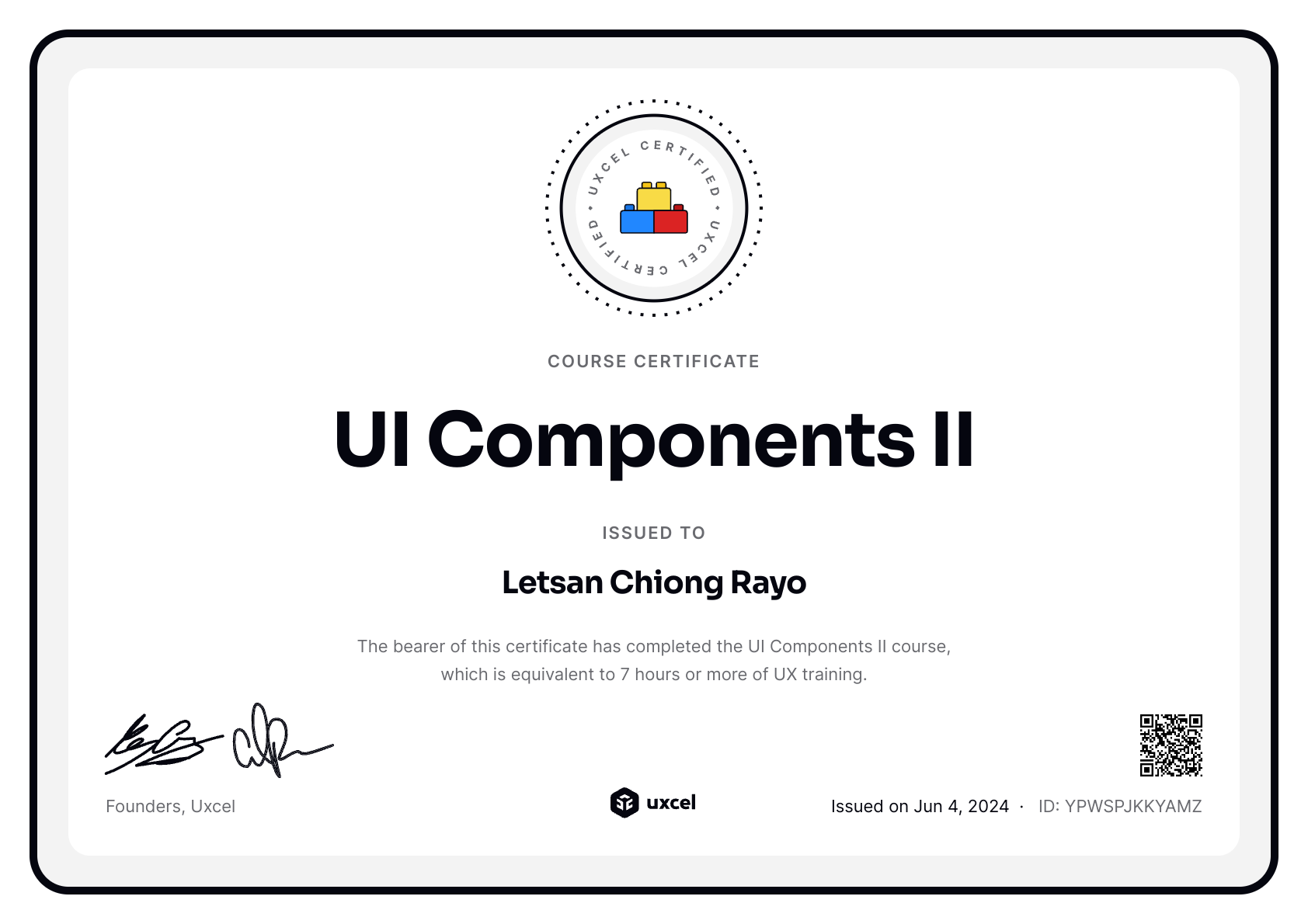 Letsan Chiong Rayo's certificate